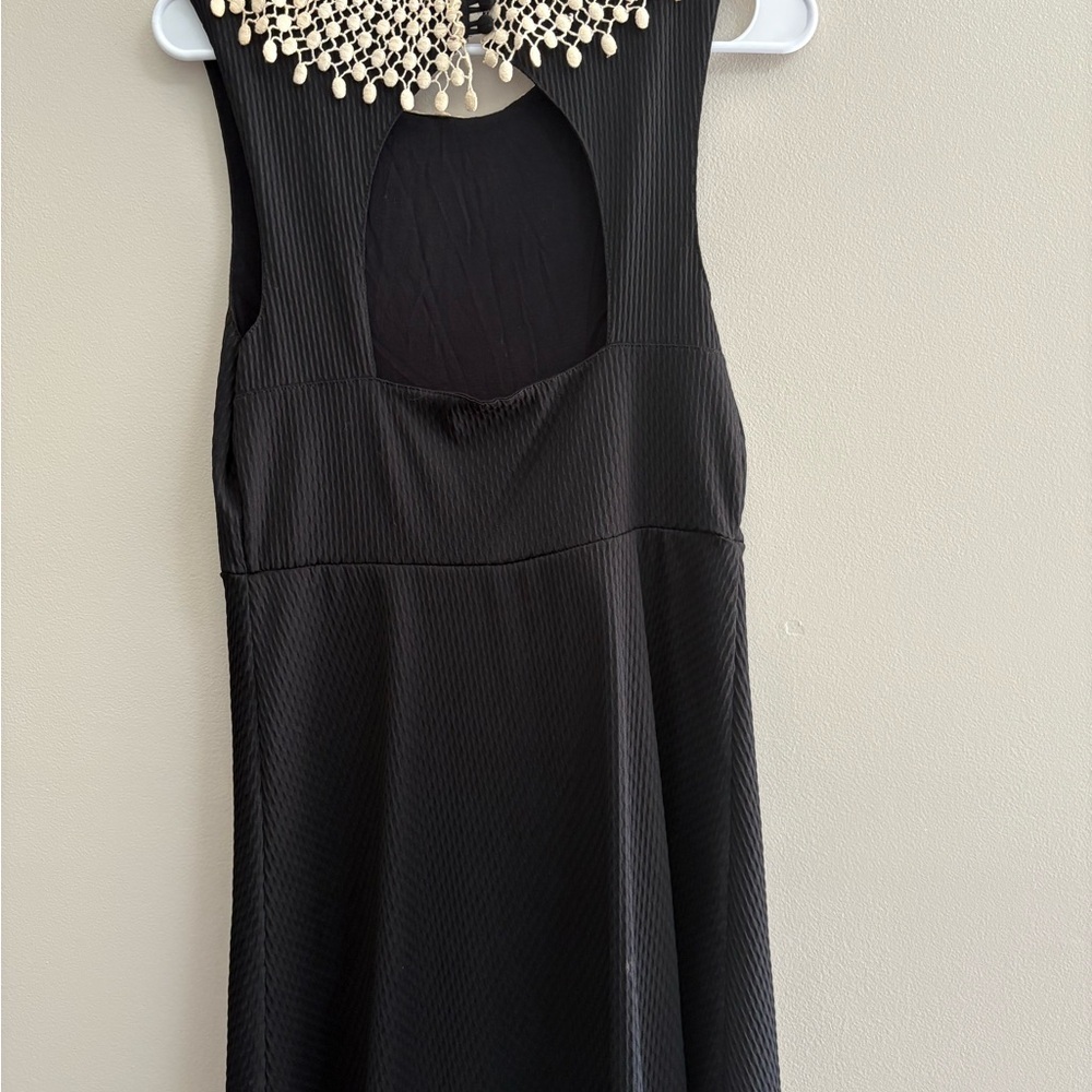Free People Black Midi Dress with Cream Crochet Neckline - Picture 3 of 3